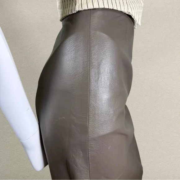 Vintage Vakko Genuine Leather Midi Skirt - Taupe/Mushroom - Made in USA - Size 4 - Picture 5 of 8